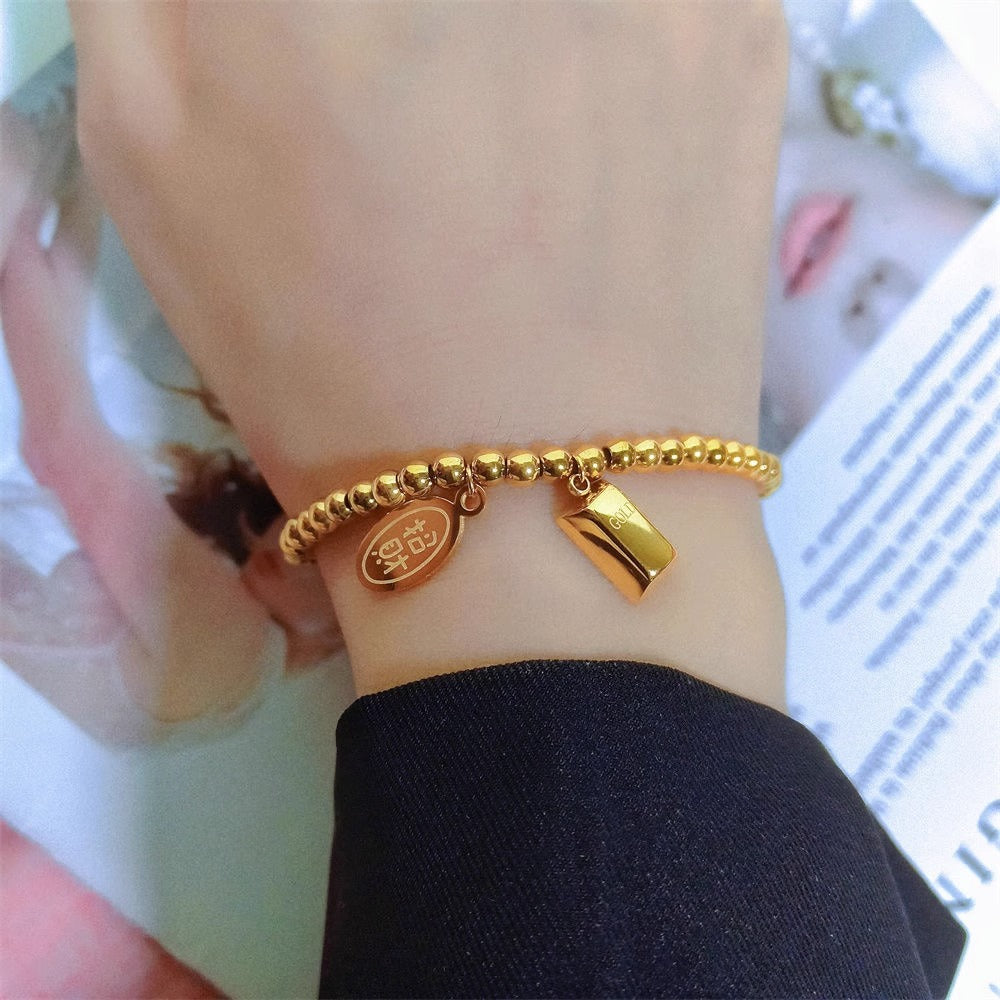 Titanium Steel Rich Small Gold Block Bracelet