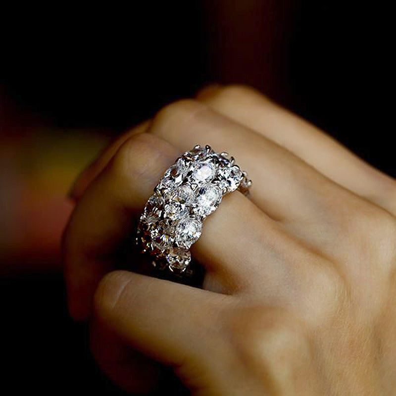 Innovative Luxury Stackable Three-row Zircon Fair Rings
