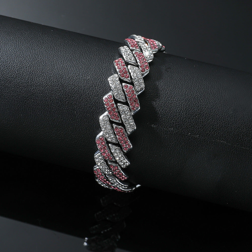 Women's & Men's Hop Style Cuban Link Chain Full Diamond Double Bracelet