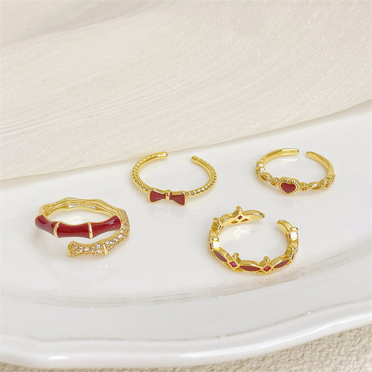 Court Open Retro Enamel Light Luxury Rings