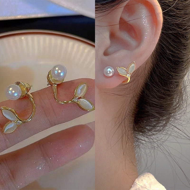 Fashion Opal Fishtail Pearl Design Temperament Entry Lux High-grade Stud Earrings