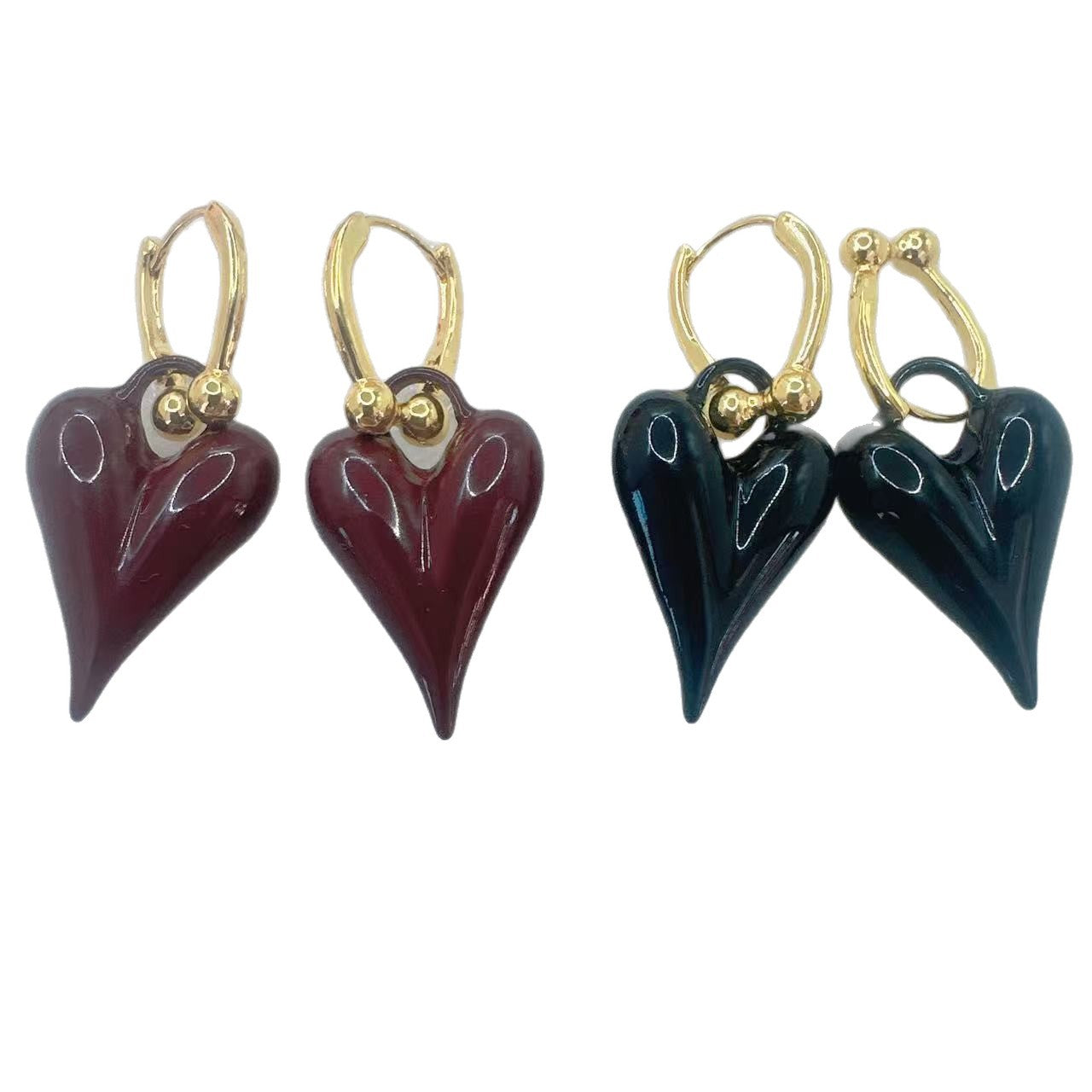 Women's Temperament Simple Red Clip Drip Glazed Love Heart High-grade Ear Buckle