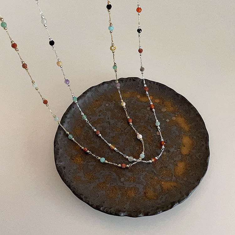 Colorful Natural Stone Crystal String Beads Female Niche Simple Personalized Necklaces