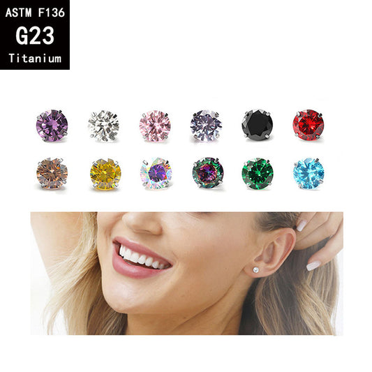 Titanium Alloy Ear Pointed Bottom Inlaid Zircon Replacement Head Labret Stud Earrings