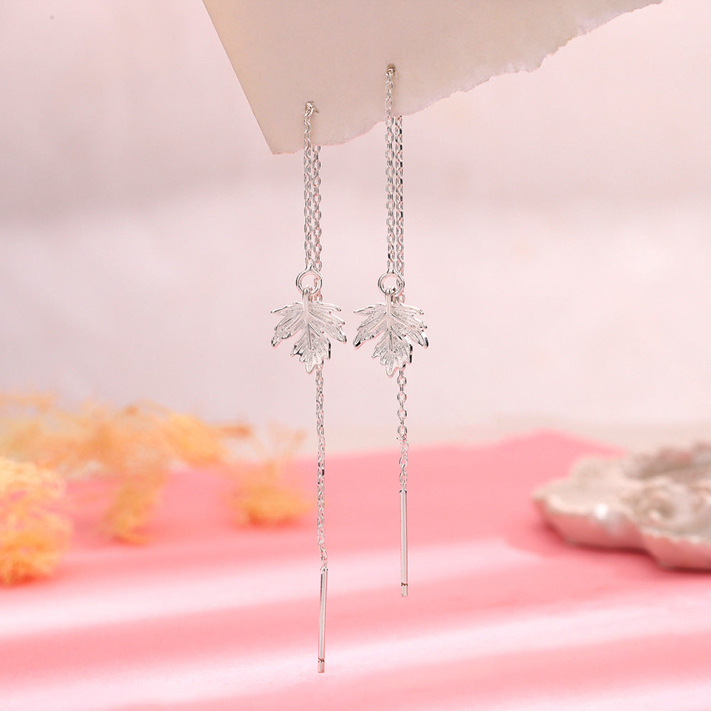 Women's Maple Leaf Fashion Temperament Chain Long Tassel Leaves Simple Rings