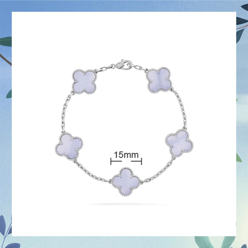 Women's Four-leaf Clover Rose Gold Red Agate Black White Shell Flower Bracelet