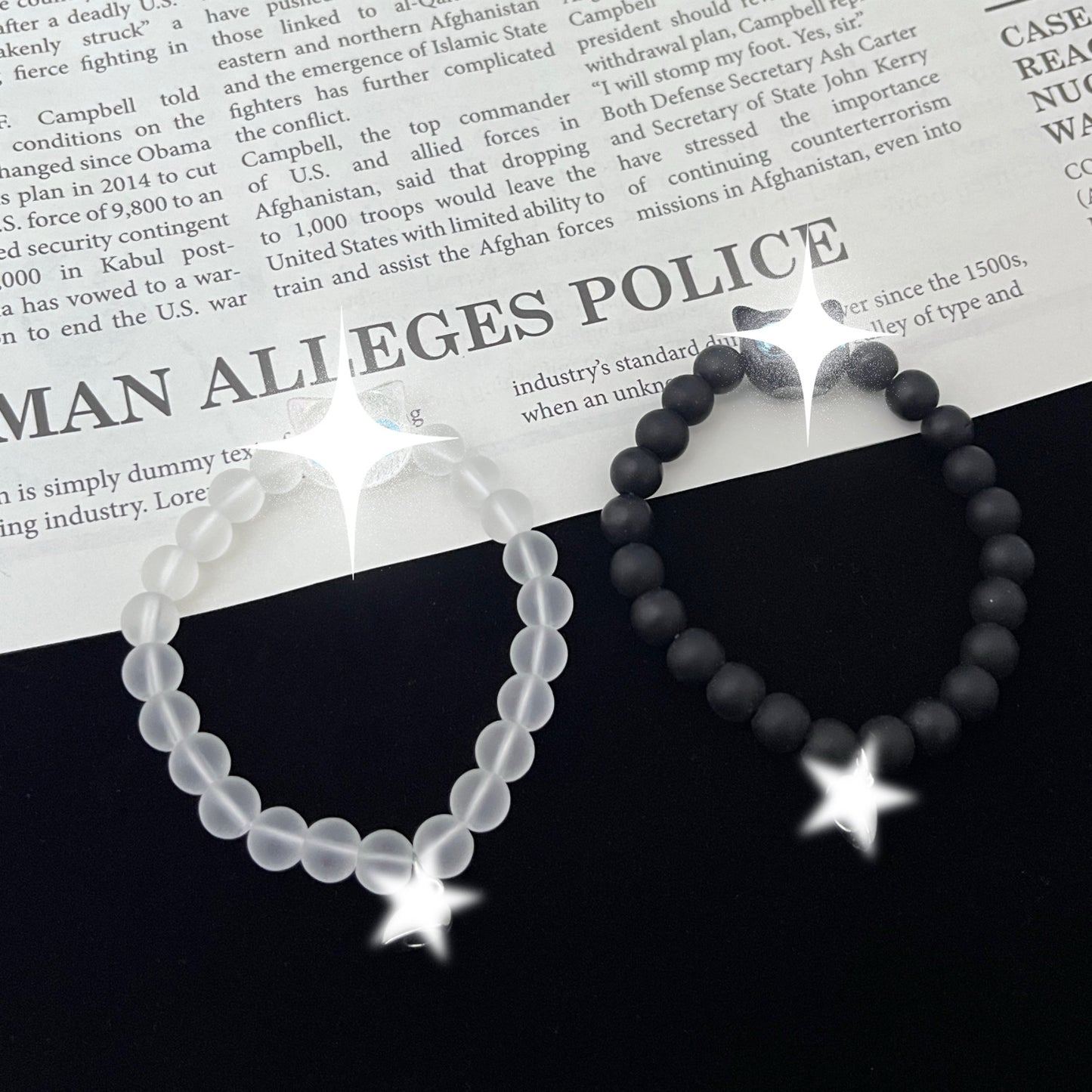 Black Frosted Micro Glass Bead Beaded Luminous Love Magnetic Buckle Bracelet