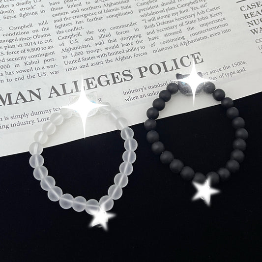 Black Frosted Micro Glass Bead Beaded Luminous Love Magnetic Buckle Bracelet