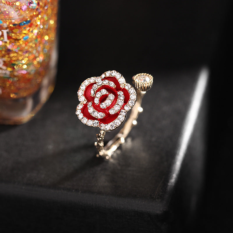 Korean Style Retro Fashion Elegance Jewelry Black Flowers Openings Rings