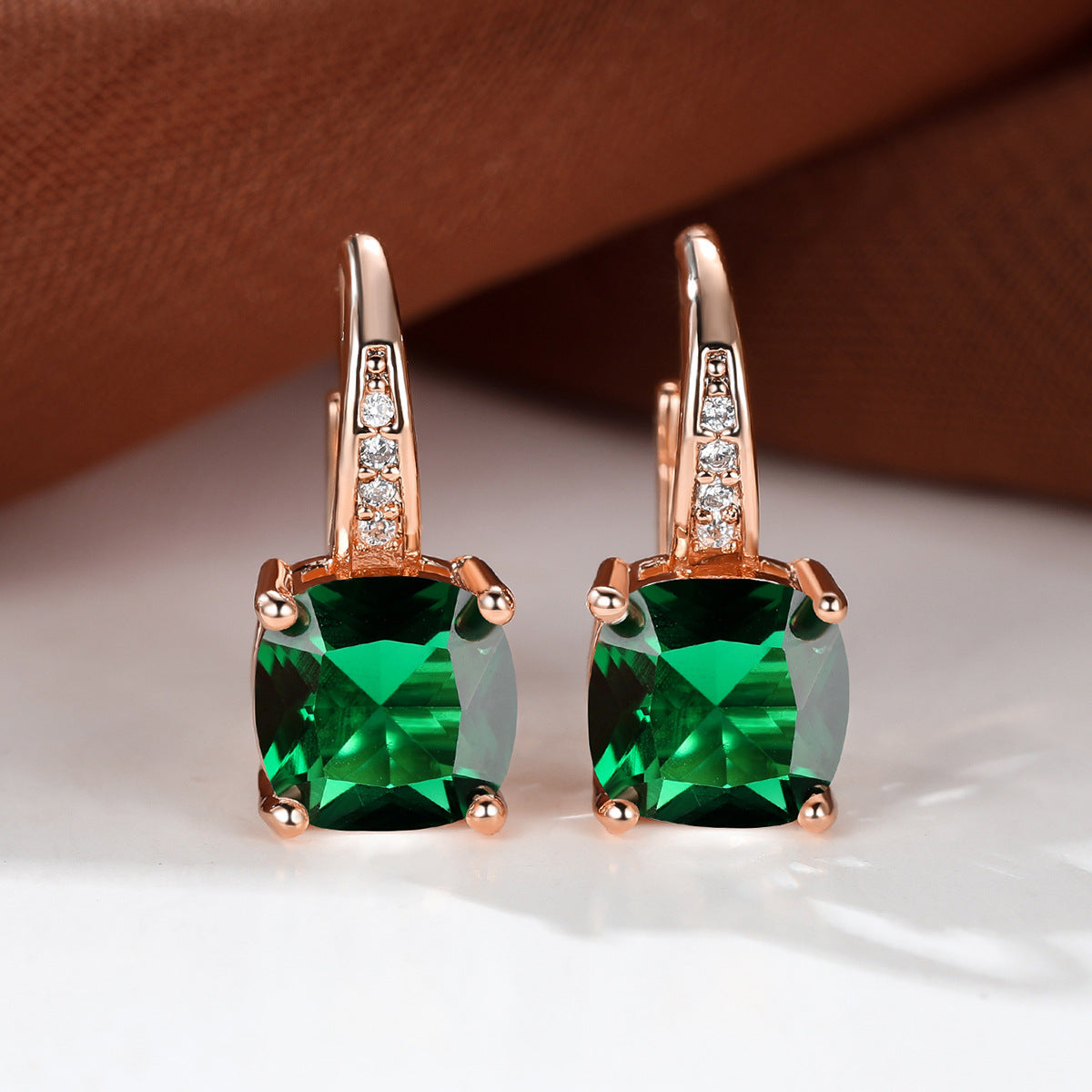 Women's Square Zircon Inlaid Ear Hook Korean Fashion Style Stud Earrings