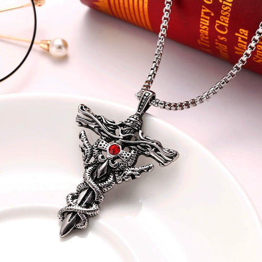 Men's Alloy Retro Punk Cross Money Drawing Luck Changing Necklaces