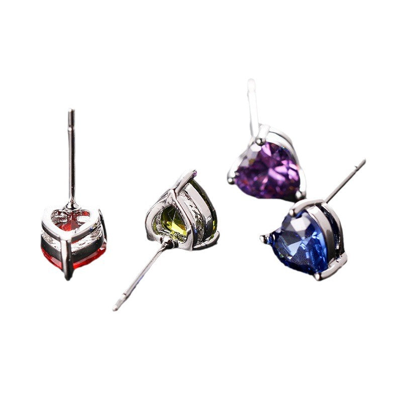 Popular Colorful Peach Heart Zircon Korean Earrings