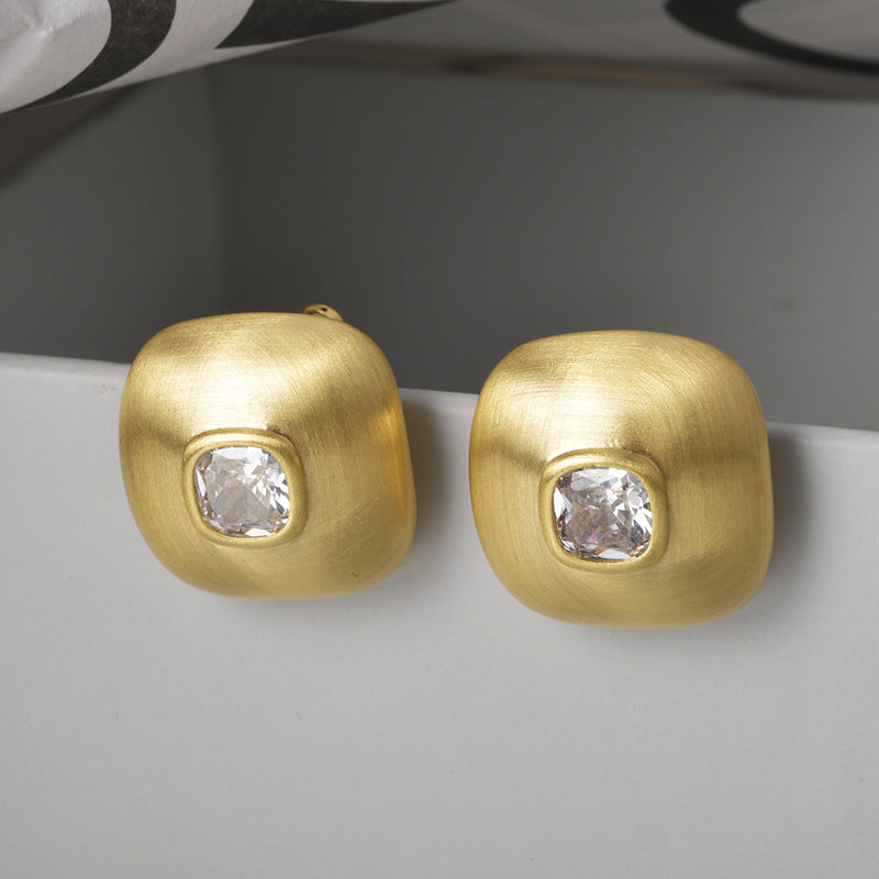 Gold Square Brushed Personality Retro Aloofness Earrings