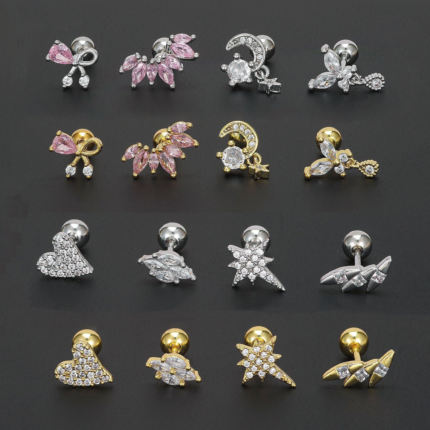 Pink Zircon Bow Suitable For Ear Bone Earrings