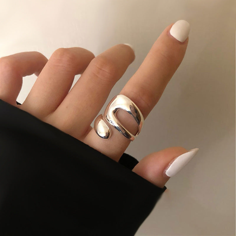 Women's Korean Style Design Glossy Cross Irregular Drop-shaped Geometric Hollow Rings
