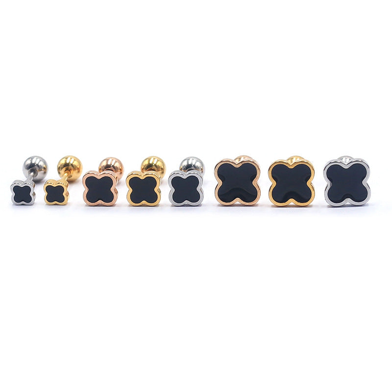 Stainless Steel Oil Dripping Black Red Green Surface Cross Stud Earrings