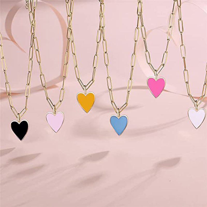 Women's Source Heart-shaped Gold-plated Stainless Steel Clip For Girlish Fashion Love Necklace