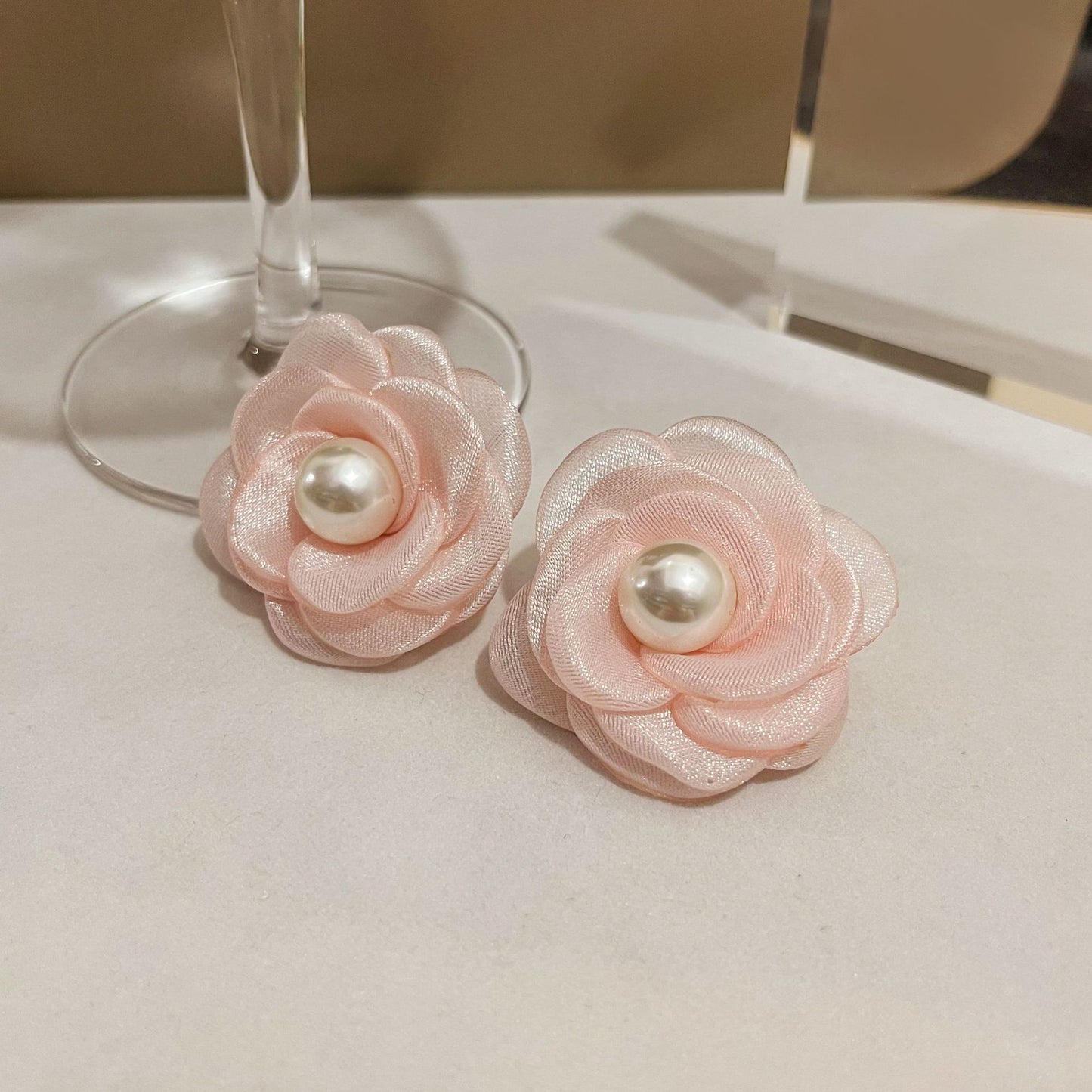 Women's Indie Pop Style Pink Lace Flower Summer High Sense Sweet Earrings