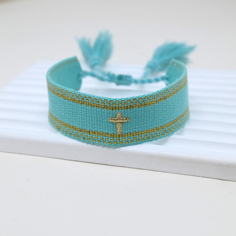 Thousands Of Hand Weaving Embroidered Cross Carrying Bracelets