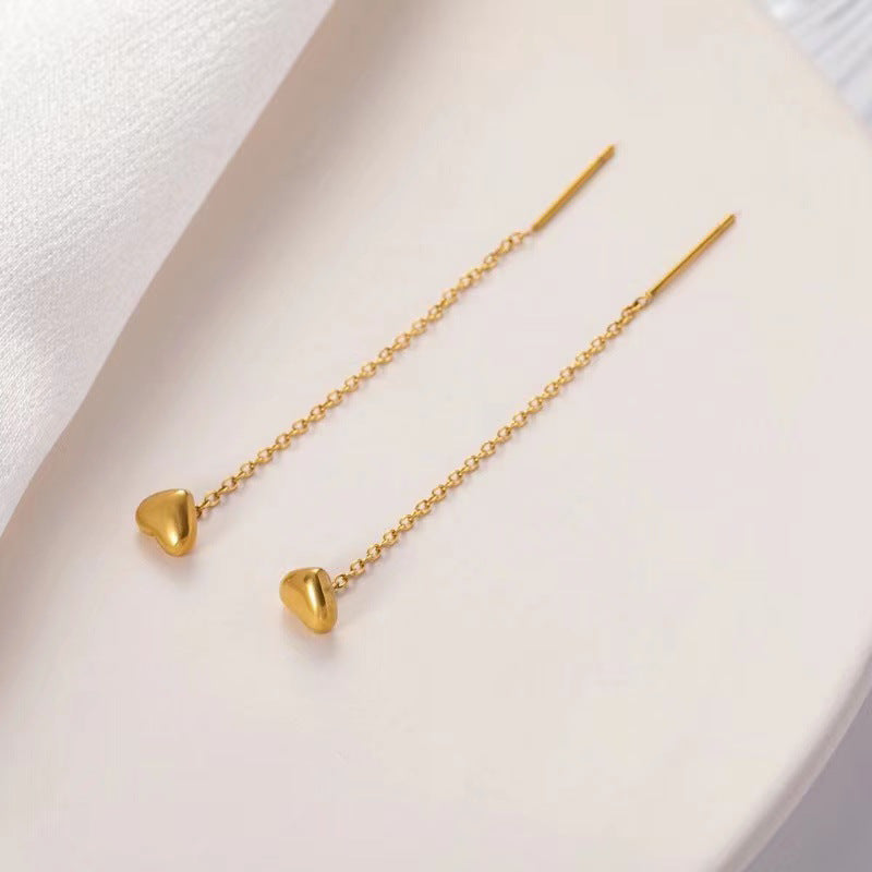 Solid Heart Tassel Peach Gilded Heart-shaped Ear Line
