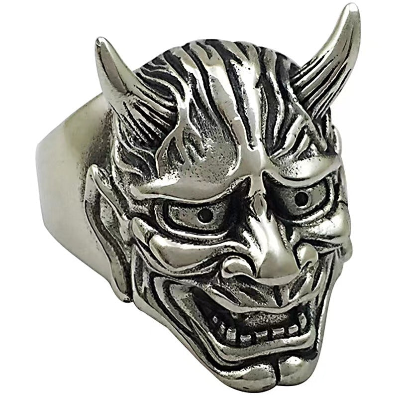 Men's Personality Hipster Fashion Domineering Hip Hop Black Warrior Prajna Mask Rings