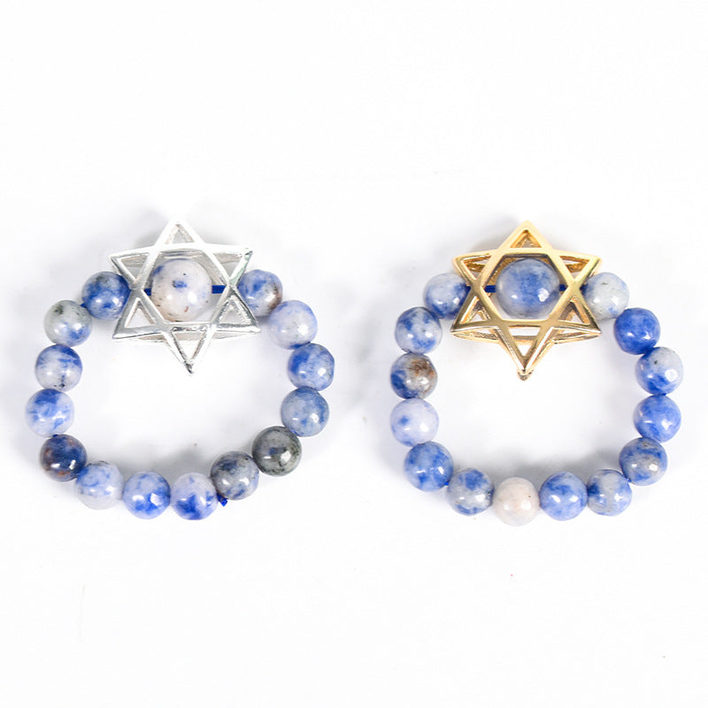 Natural Crystal Stone Round Beads Six-pointed Star Jade Handmade Rings