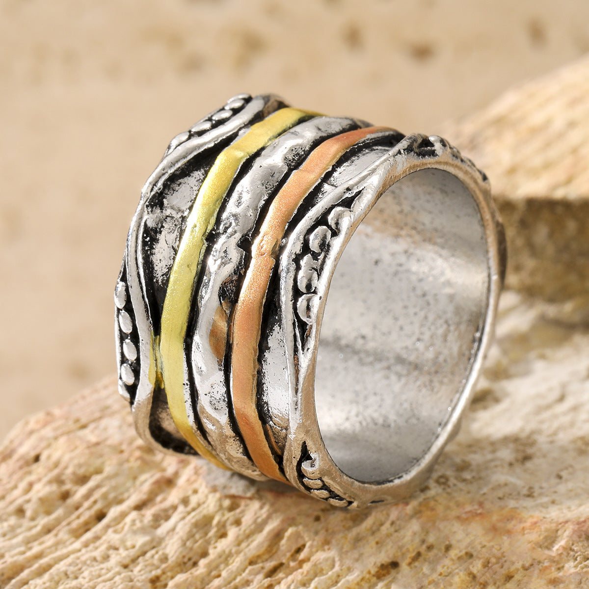 Women's & Men's Bohemian Wide Face Three-color Retro Fashion Ring