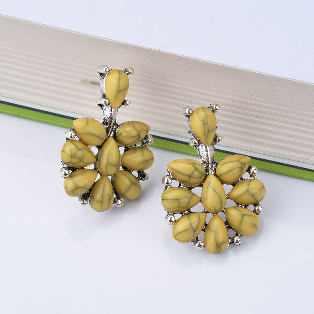 Fashion Simple Fresh Imitation Turquoise Full-jeweled Earrings