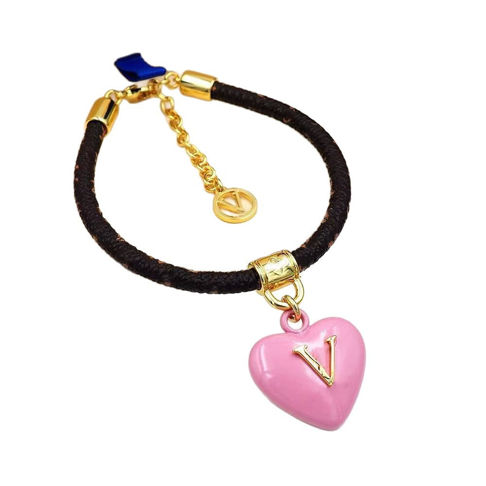 V's Four-leaf Clover Presbyopic Leather Couple Simple Bracelet
