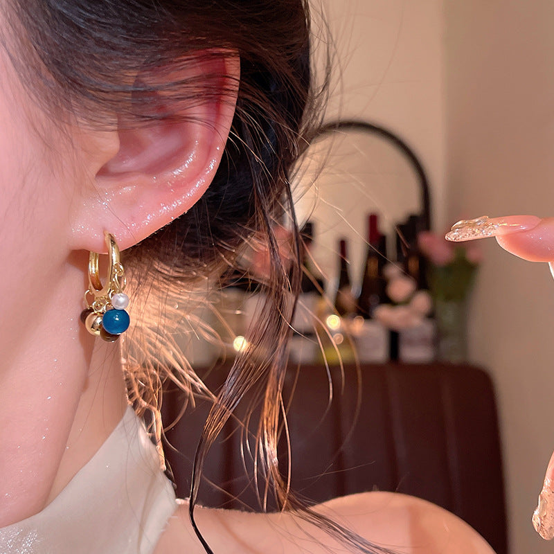 Chinese Style Contrast Color Beaded Natural Stud Earrings