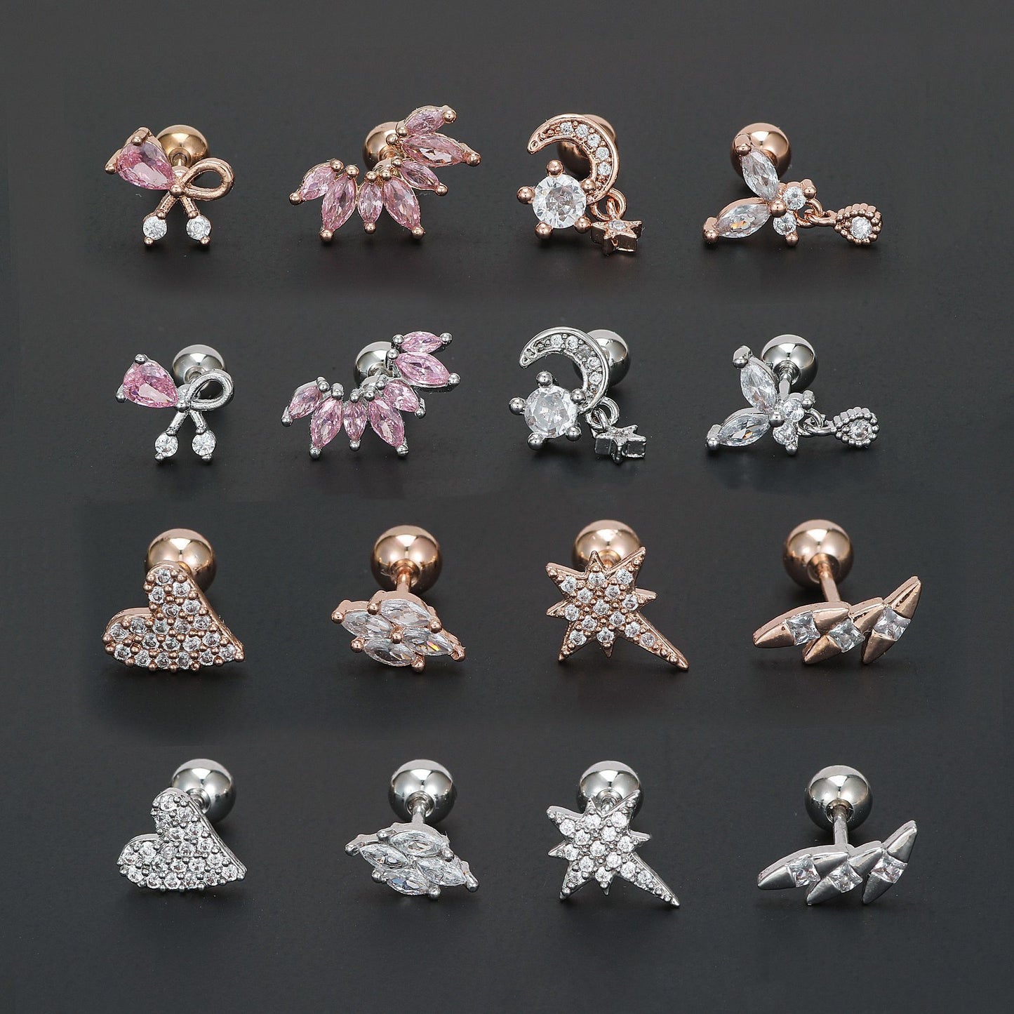 Pink Zircon Bow Suitable For Ear Bone Earrings