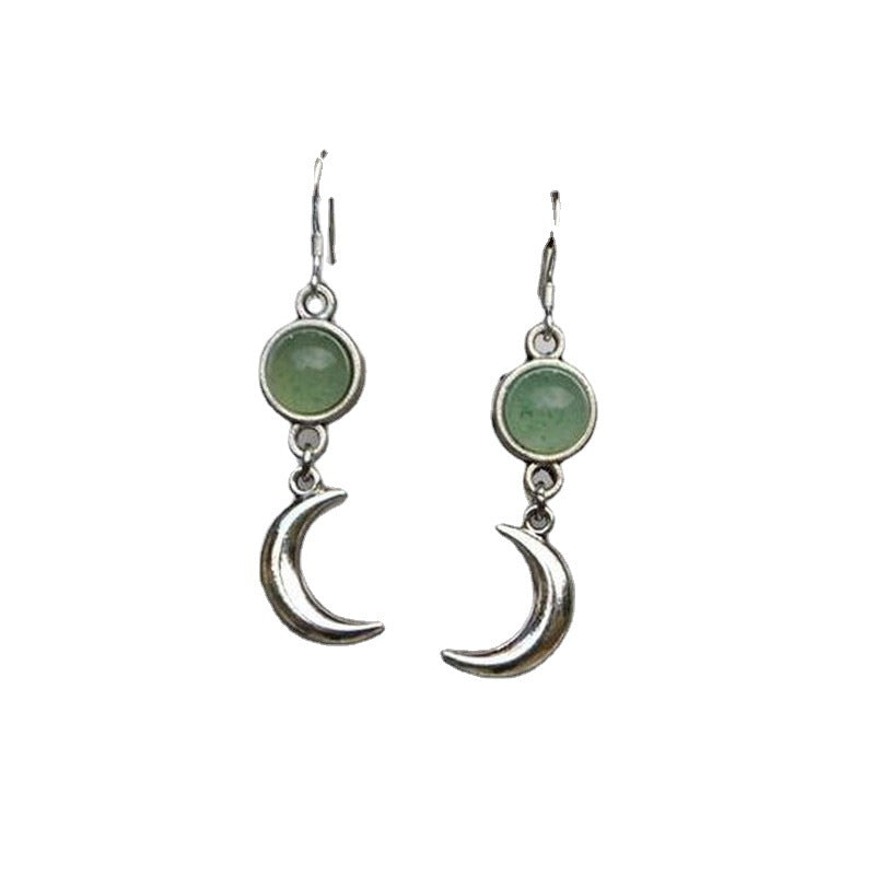 Sier Moon Exquisite Round Inlaid Green Earrings
