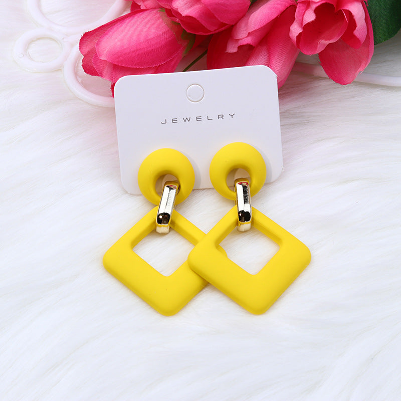 Women's Beach Colorful Fashion Rhombus Hollow Ear Acrylic Earrings