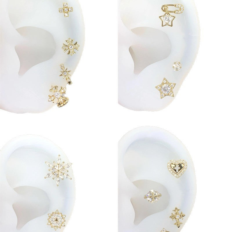 Women's Light Coffee Gold Collection Series Minimalist Zircon Ear Earrings