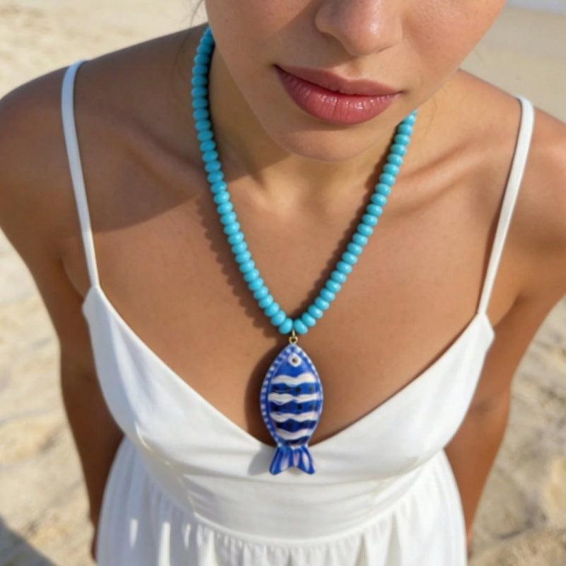 Women's Summer Exaggerated Beach Handmade Small Fish Beaded Colorful Necklaces