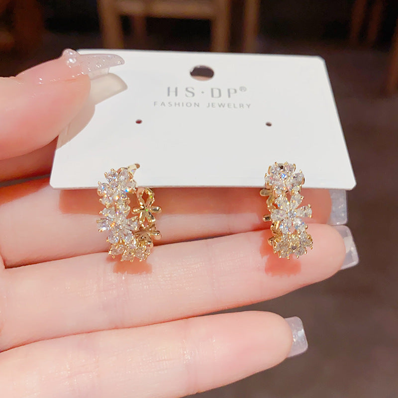 Fashion Refined Zircon Flower Clips Niche Earrings