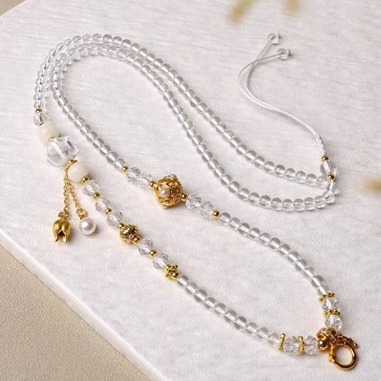 Tega Thai Amulet Chain Crafts Rope White Crystal Adjustable Buckle Necklace