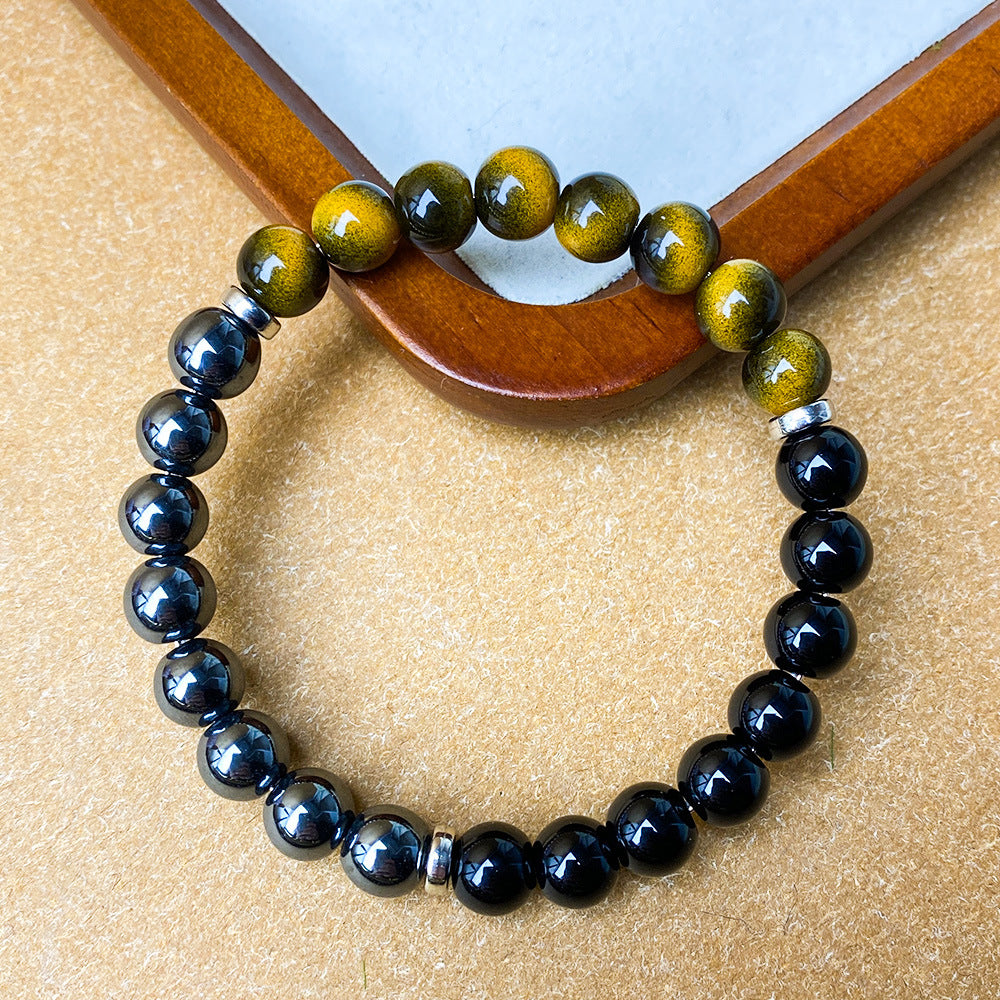 Tigereye Obsidian Hematite Elastic Wire Source Bracelet