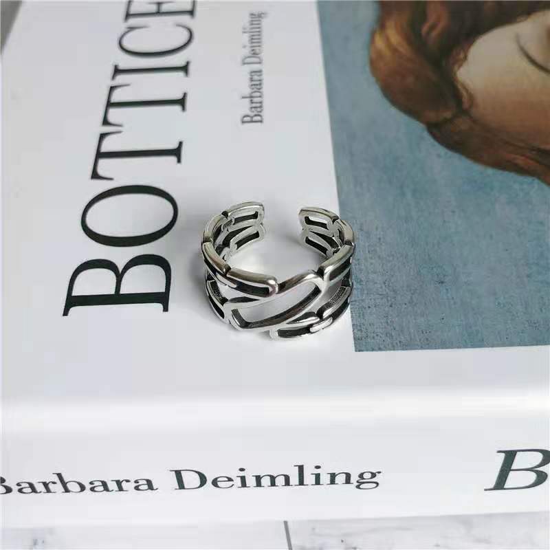 Women's & Men's Punk Heavy Wide Face Abstract Art Open Distressed Street Tide Ring