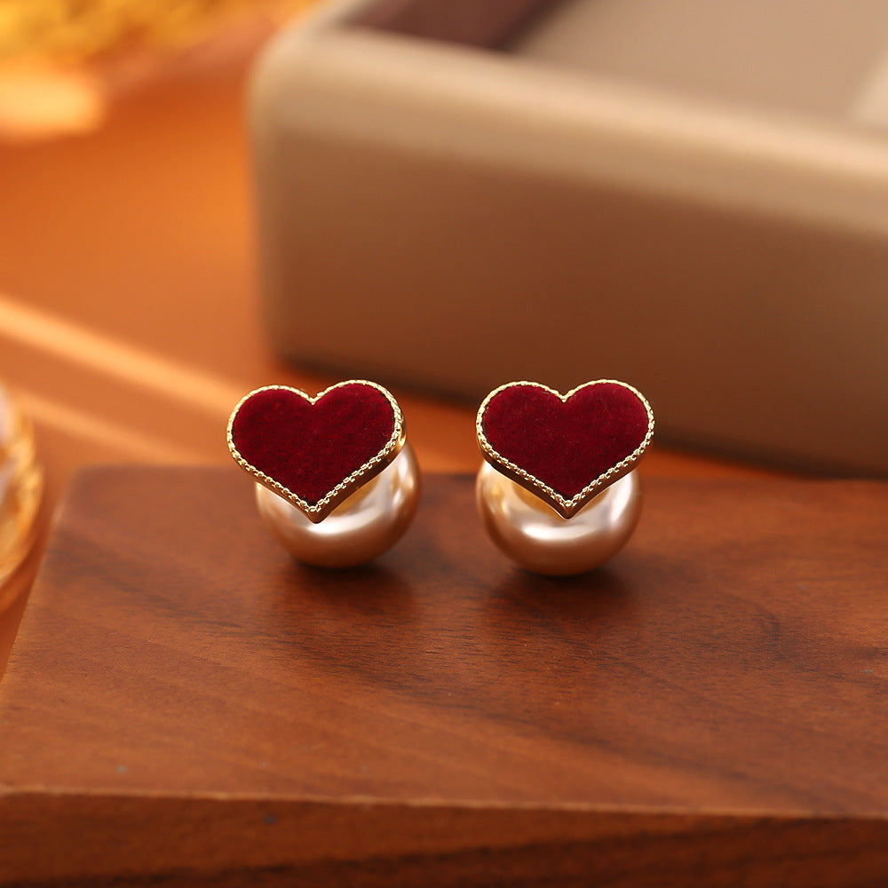 One Style For Red Love Flocking Festive Romantic Simple Elegant Stud Earrings