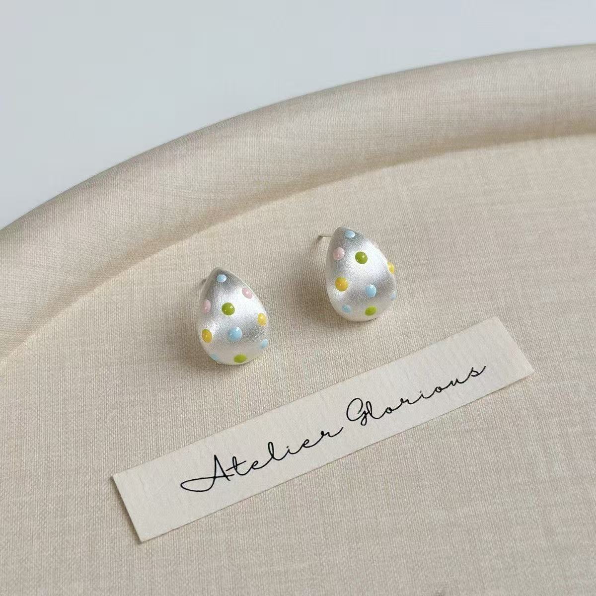 Polka-dot Lined Sier Bean-shaped Niche Sweet Earrings
