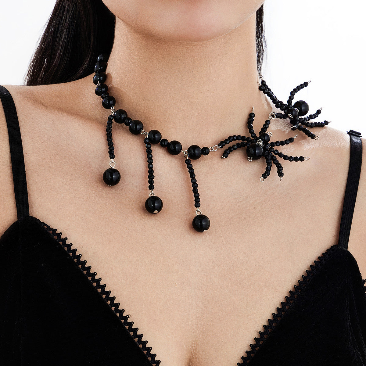 Crystal Woven Spider Halloween Tassel Big Necklaces