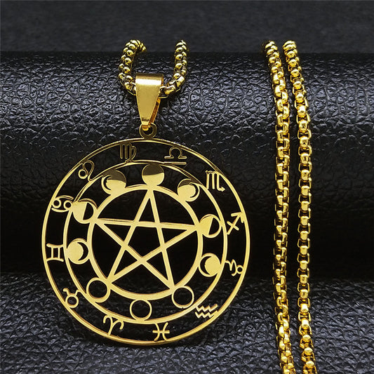 Men's Constellation Hollow Circle Five-pointed Star Moon Stainless Steel Necklaces