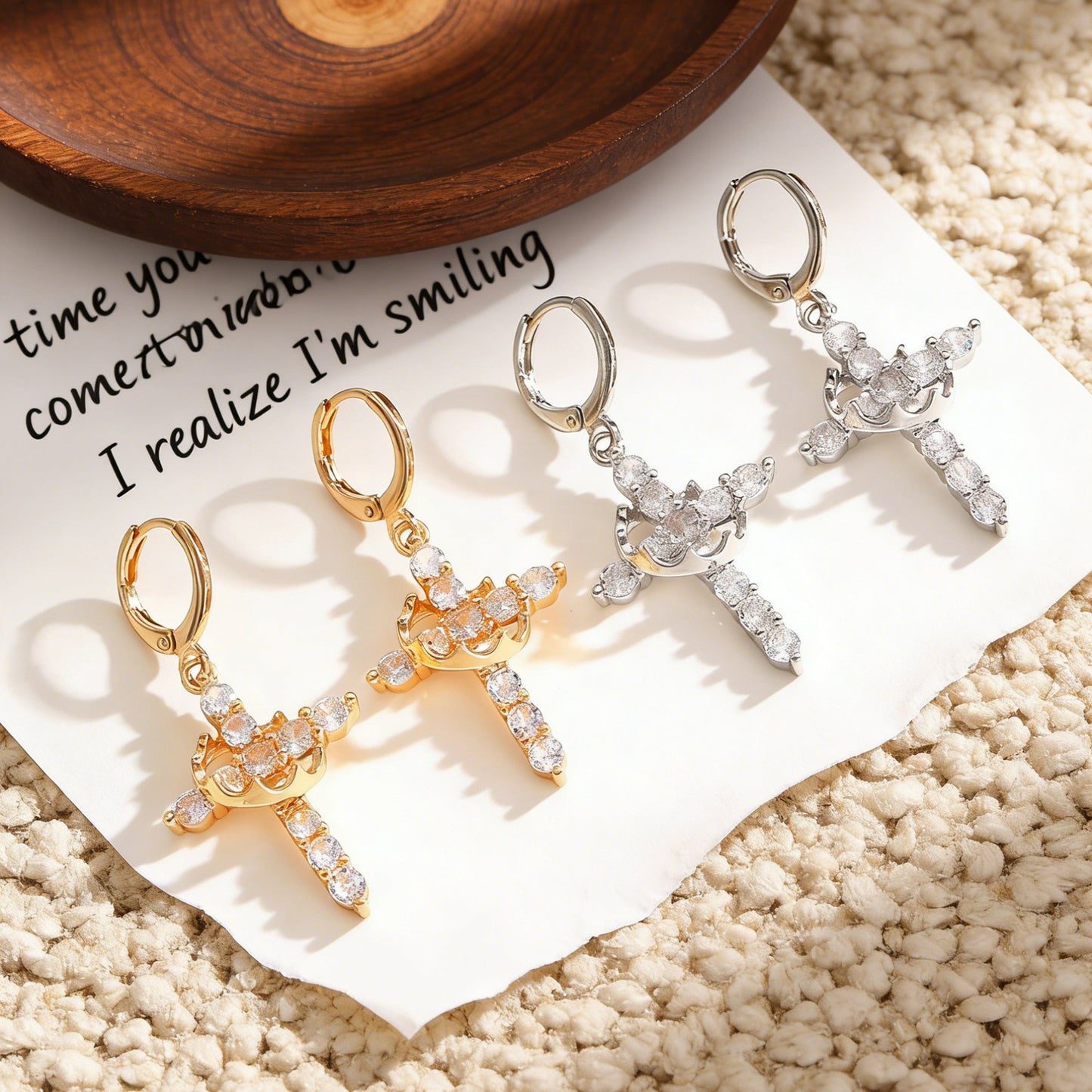 Women's Fashion Luxury Full Diamond Cross Crown Earrings