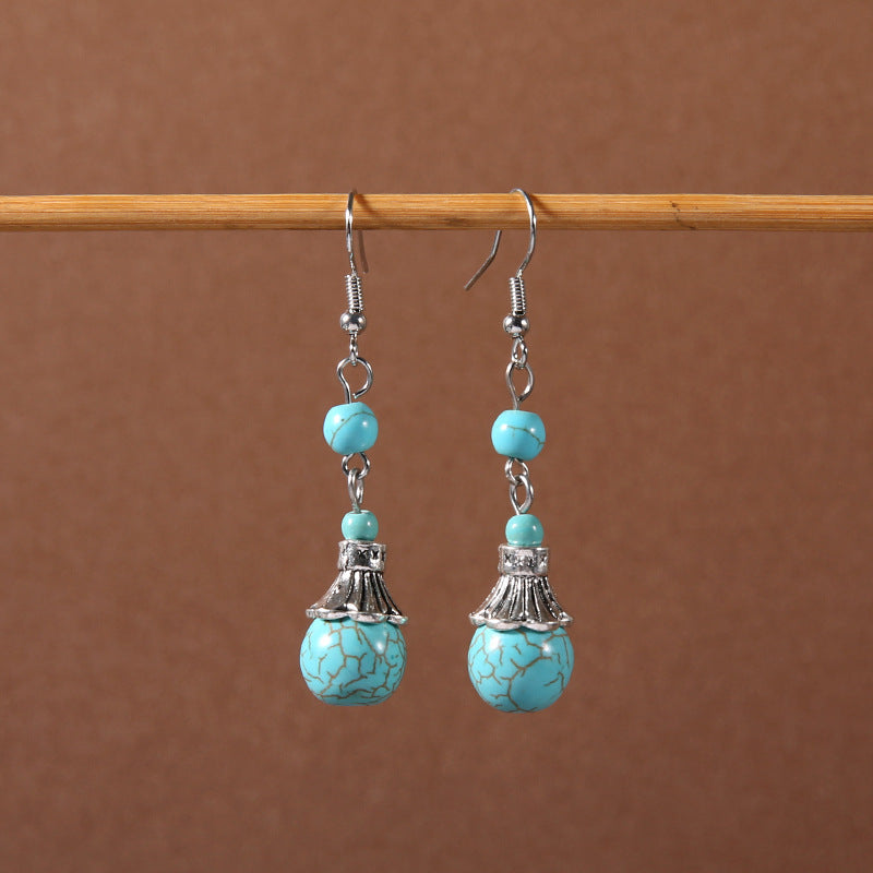 Tassel Turquoise Retro Minority Ethnic Style Graceful Personality Tibetan Earrings