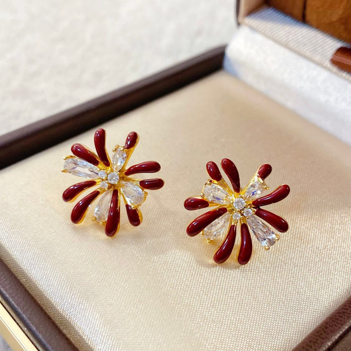 Oil Drop Zircon Fireworks Minority Fashion Colorful Temperament Design Unique Stud Earrings