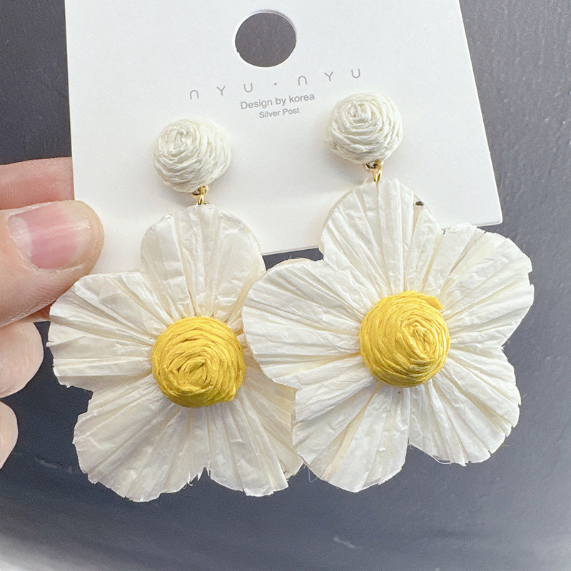 Sweet Raffia Sunflower Super Fairy Smart Summer Seaside Vacation Versatile Earrings