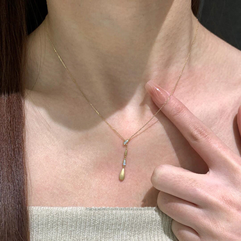 Women's Y-shaped Rhinestone Brushed Water Drop Retro Style Niche Exquisite High-grade Necklaces