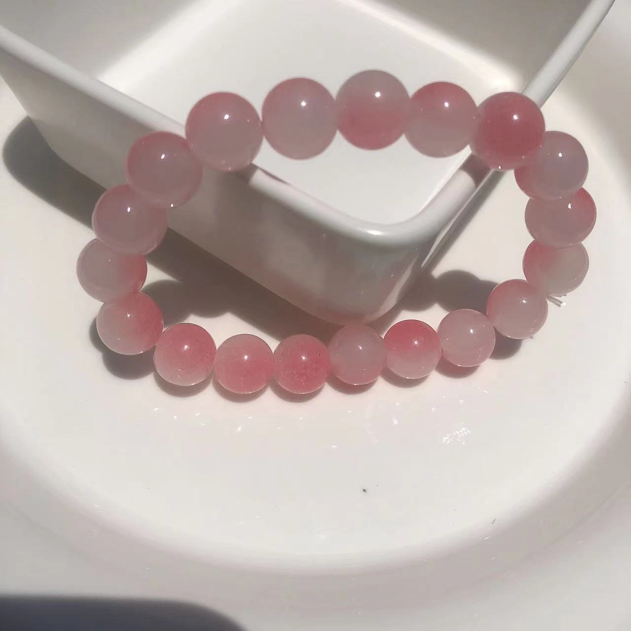 Jade Glass Pliable Temperament Gradient Pink Version Hand Toy Buddha Bracelet