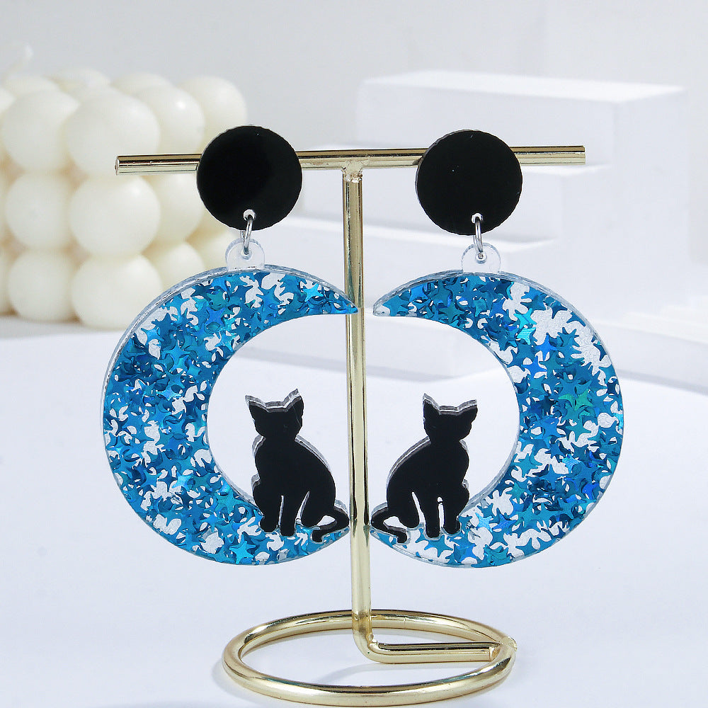 White Moon Cat Personalized Creative Halloween Earrings